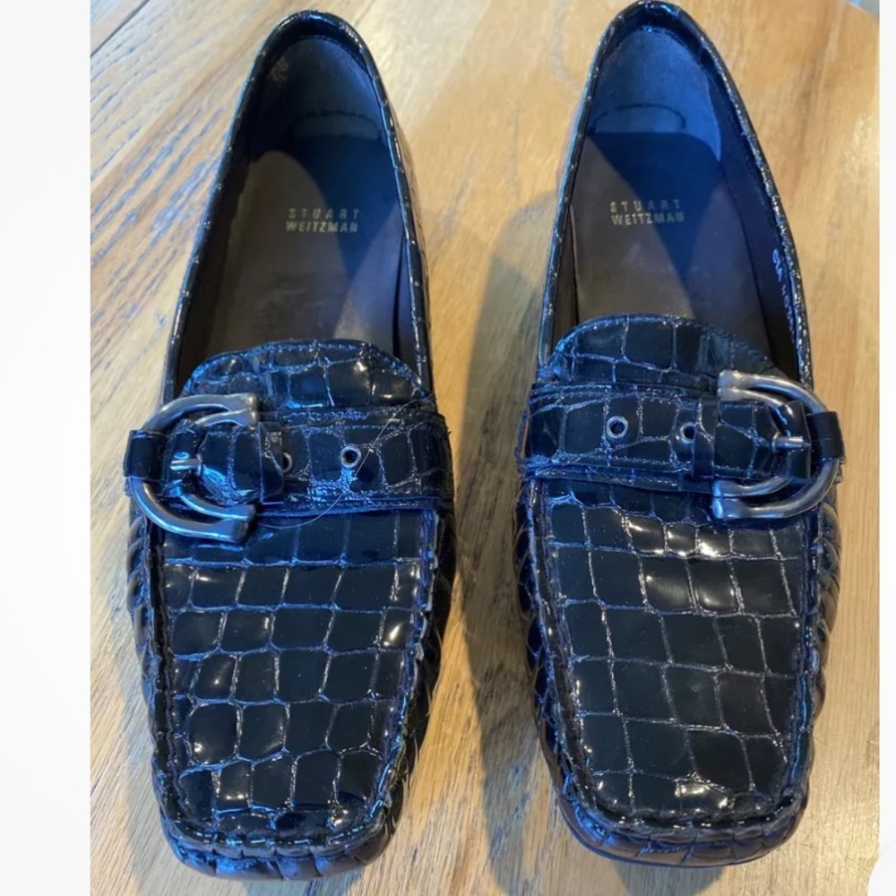 Stuart Weitzman Black Patent | Loafers with Silver Buckle| Size 8M - Picture 8 of 8